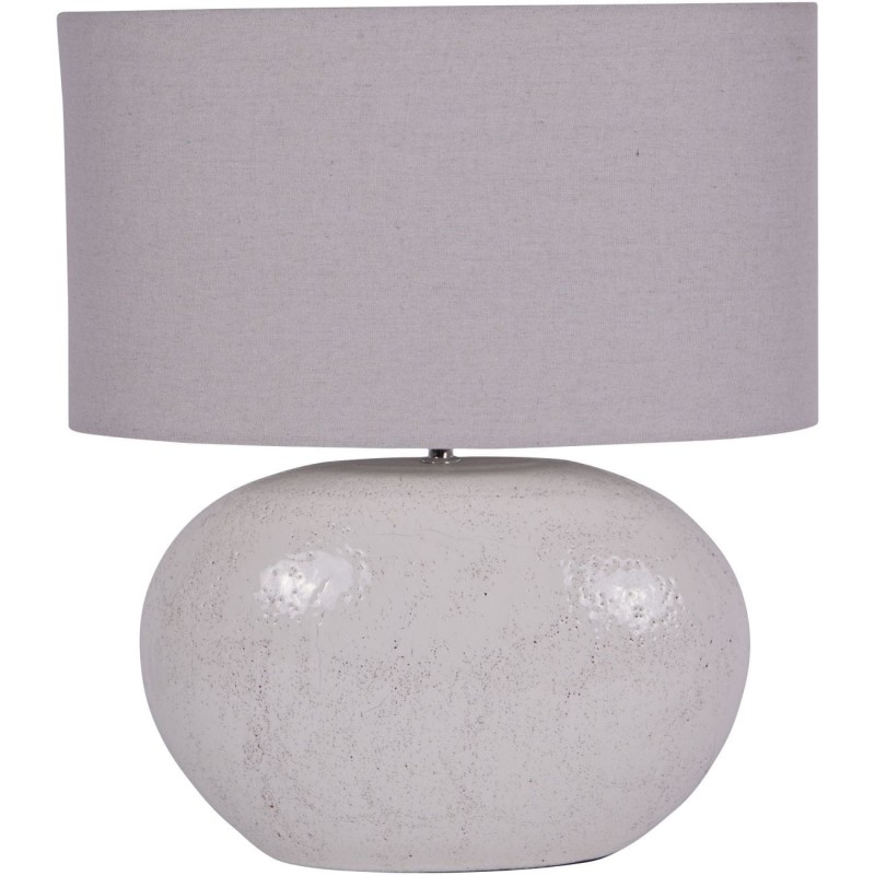 White table lamp with textured terracotta base