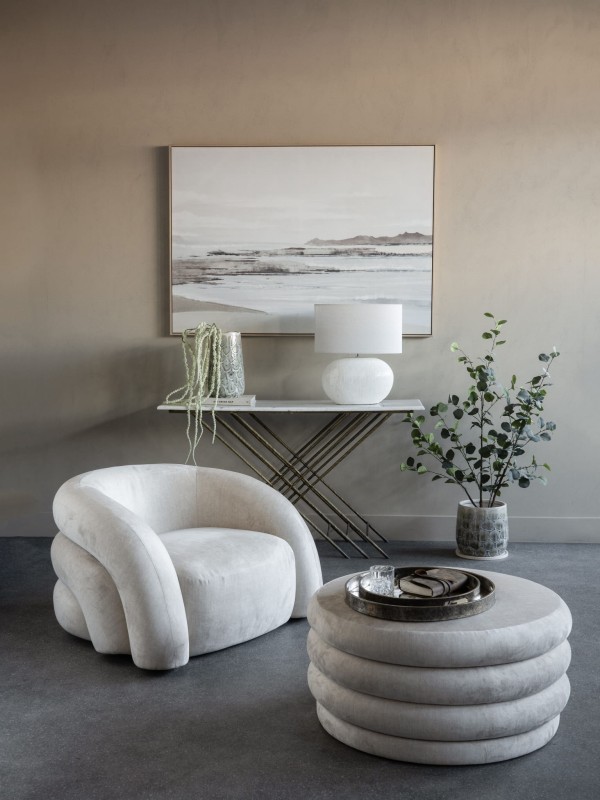 White lamp with light linen shade