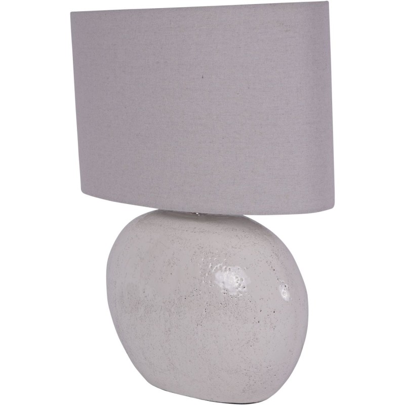 White bedside lamp with linen shade