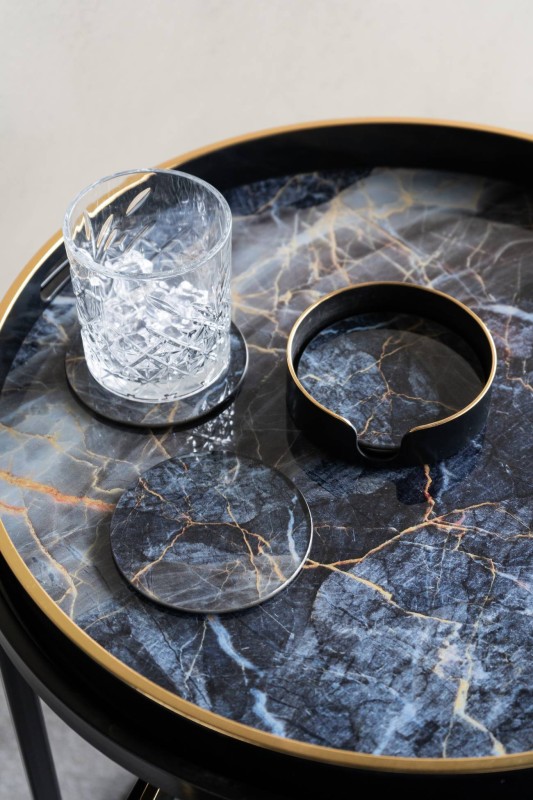 Podkładki River Garden cztery sztuki czerń złoto ciemny niebieski