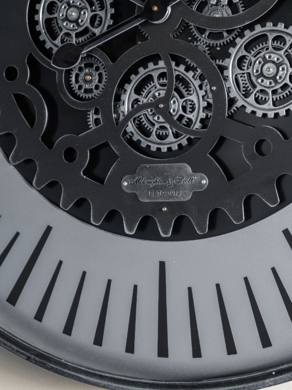 Ennismore Silver 100 cm large silver wall clock Moving Cogs