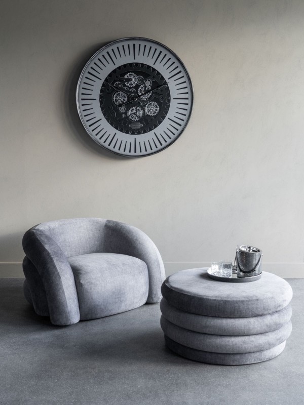 Ennismore Silver 100 cm large silver wall clock Moving Cogs