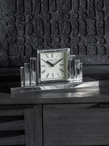 Art Deco Silver Mantel Clock 34.5 cm in Steel