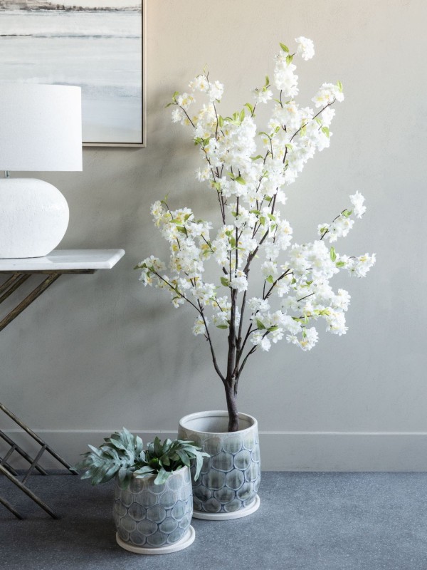 White Artificial Cherry Tree 140 cm – Green Decorative Plant