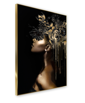 Golden Hour glass wall art 80x120 cm with abstract female figure