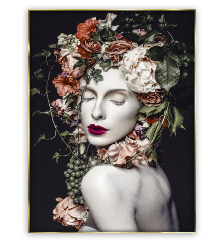 Flower Crown Glasspik glass wall art 80x120 cm in golden frame
