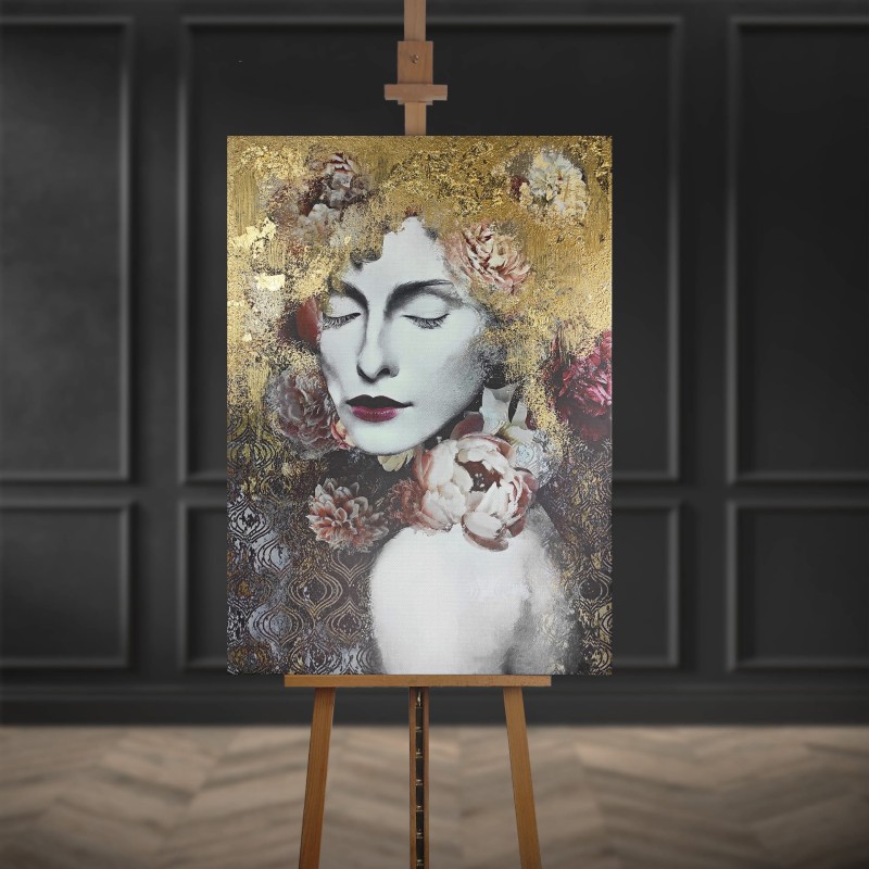 Flower Gold hand-finished canvas wall art 70 × 100 cm