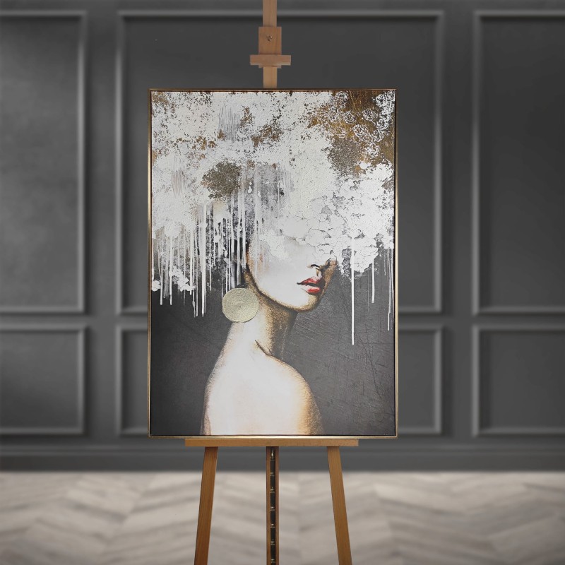 Hand-finished canvas with metallic gold paint