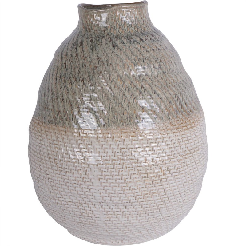 Beige and white Woven L vase with glossy glaze
