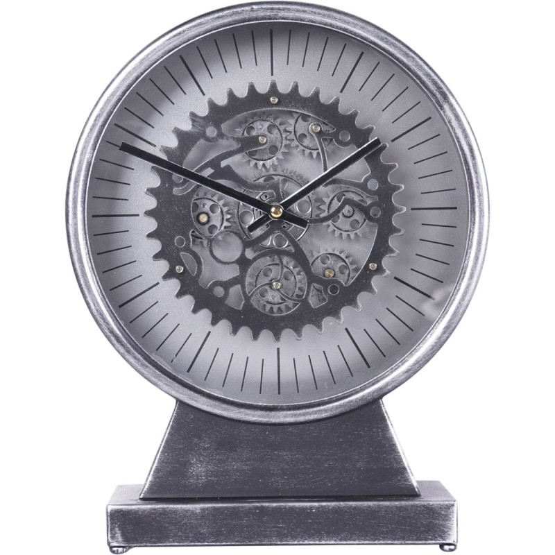 Ennismore clock with black hands and visible gears