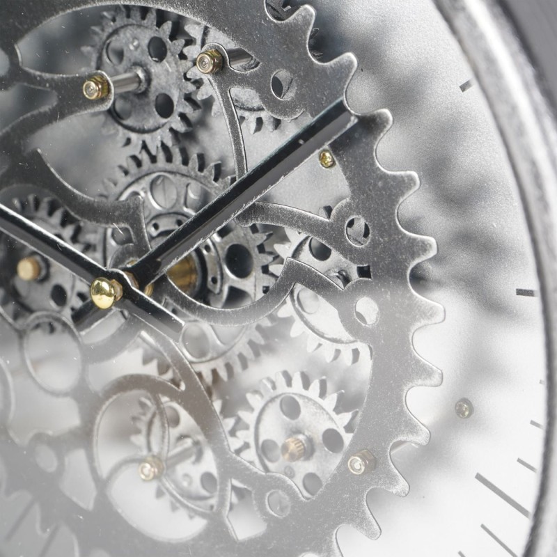 Silver table clock with exposed moving mechanism