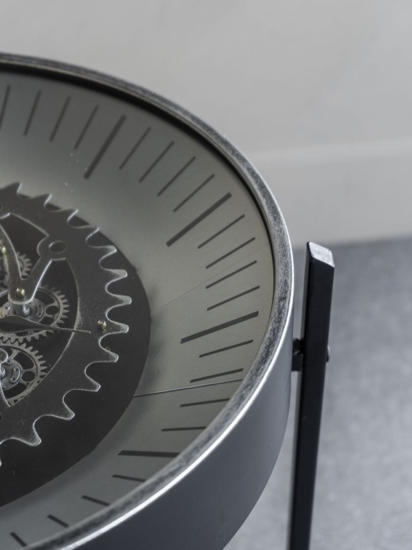 Clock Black Round Side Table 47.5 cm Metal with Glass Top and Clock Mechanism