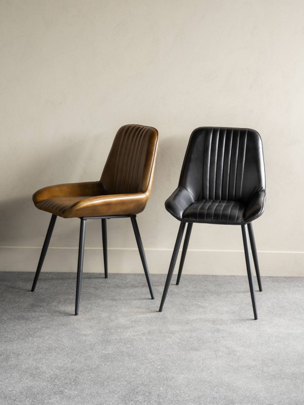 Pair of Charcoal leather dining chairs hand finished natural leather