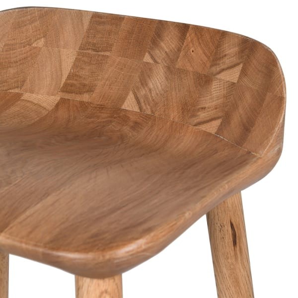 Wooden bar stool with low curved backrest