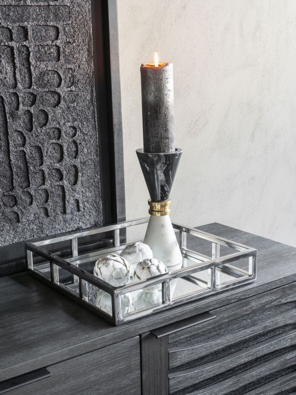 Marble L black and white marble candle holder 25 cm