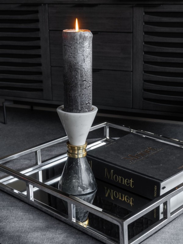 Marble M black and white marble candle holder 19 cm