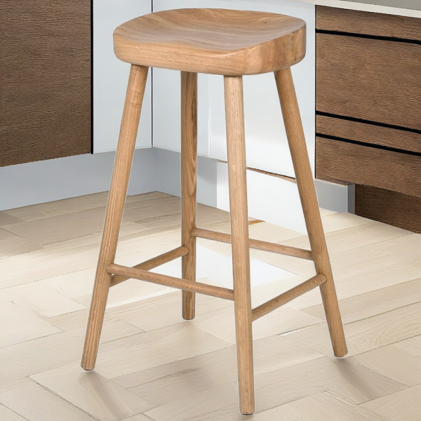 Farmhouse Oak 71 cm Bar Stool in Natural Oak Wood Height Stool