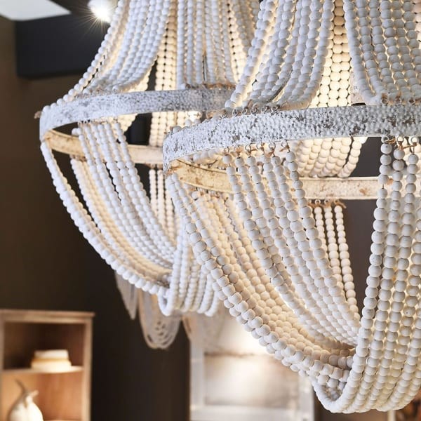 White Beads Chandelier 105x72 cm - white wooden chandelier