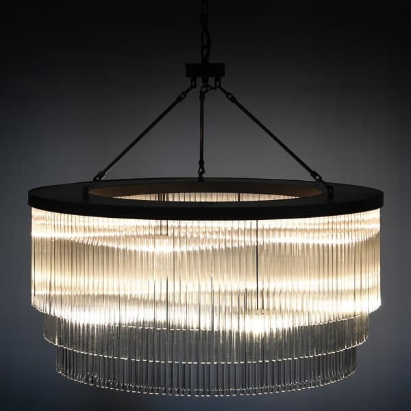 Glass Art Deco Brompton Chandelier, 90x45 cm, with a black frame and transparent glass