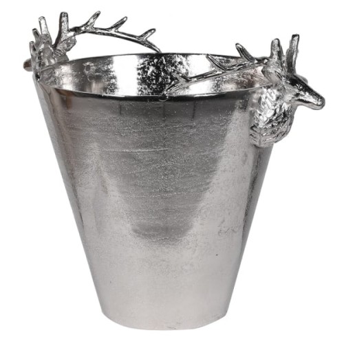 Stag Silver Wine Cooler 35 cm – Aluminium Champagne Bucket with Deer-Head Details