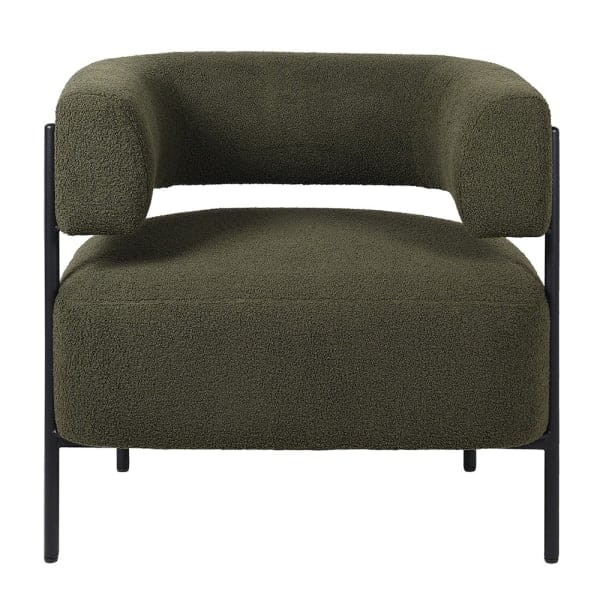 Stylish green bouclé accent chair with black details