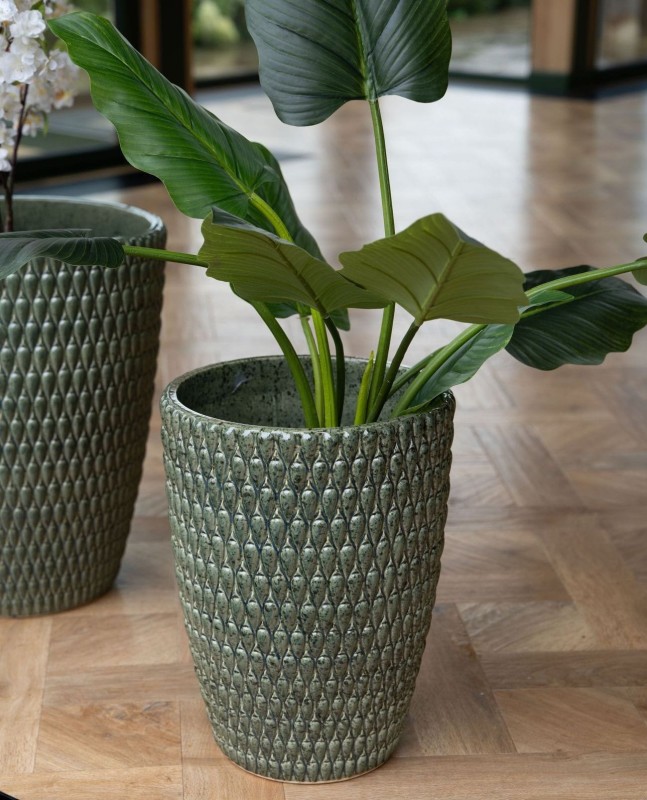 Boscobel Green Ceramic Planter M 44 cm – Green Planter for the Living Room