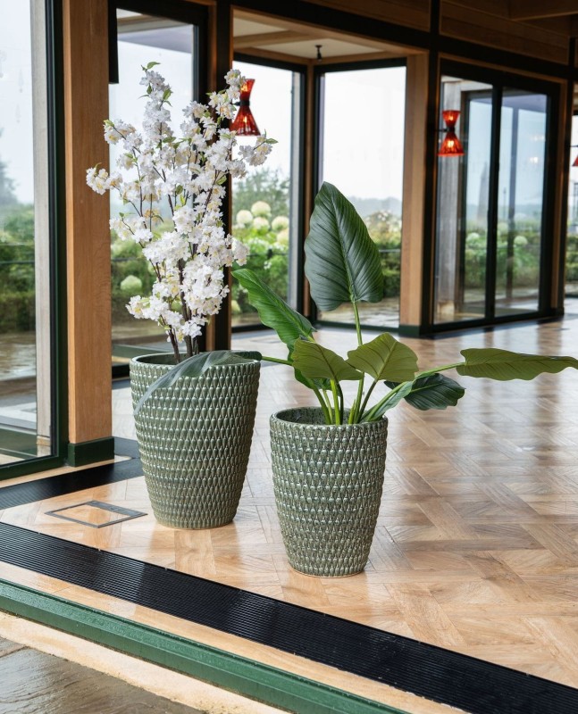 Boscobel Green Ceramic Planter M 44 cm – Green Planter for the Living Room
