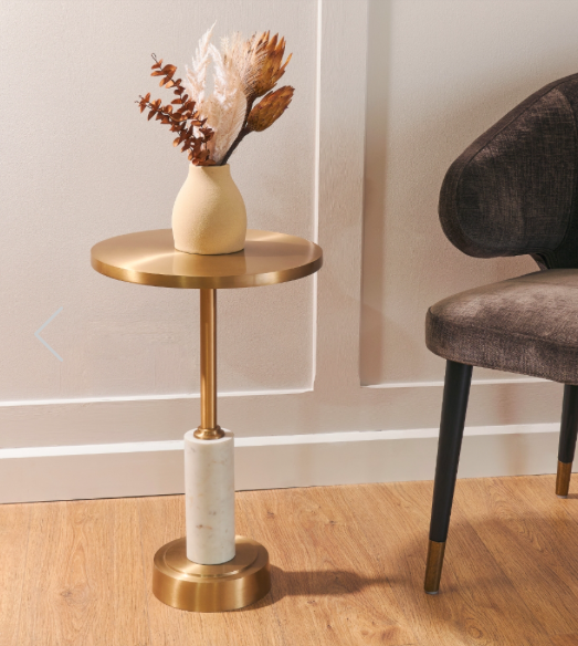 Erdre Gold Metal Side Table 55cm with Light Marble Base