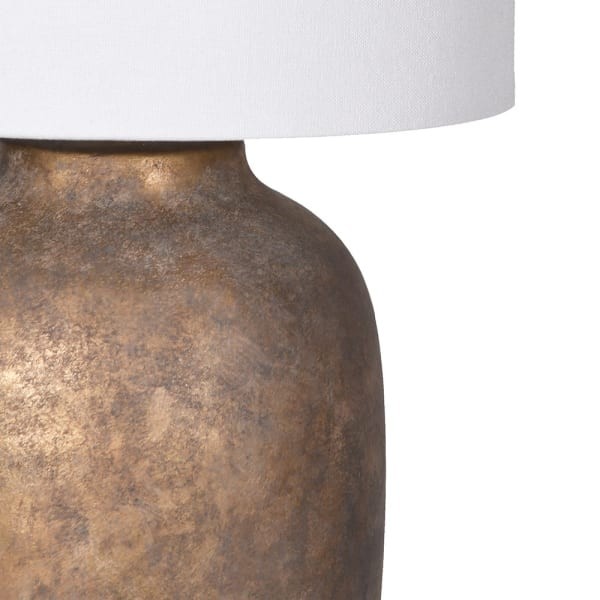 Large white and brown ceramic lamp with linen lampshade