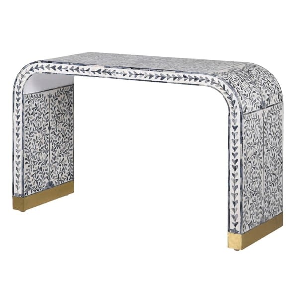 Belize Grey Console Table 123 cm with white and grey bone inlay