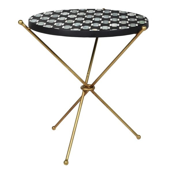 Belize Green Bone Inlay Side Table, 45 cm – Gold Legs