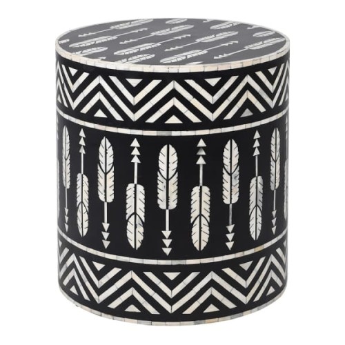 Belize Round Bone Inlay Side Table, 45 cm – Black and White