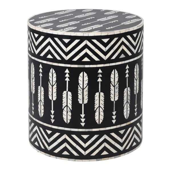 Belize Round Bone Inlay Side Table, 45 cm – Black and White