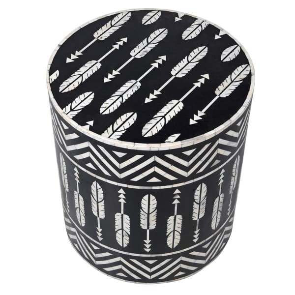 Belize Round Bone Inlay Side Table, 45 cm – Black and White