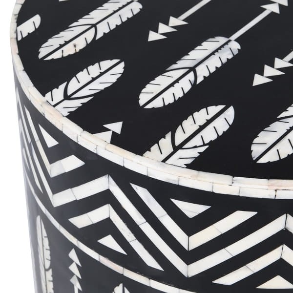 Belize Round Bone Inlay Side Table, 45 cm – Black and White