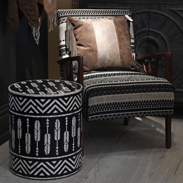 Belize Round Bone Inlay Side Table, 45 cm – Black and White