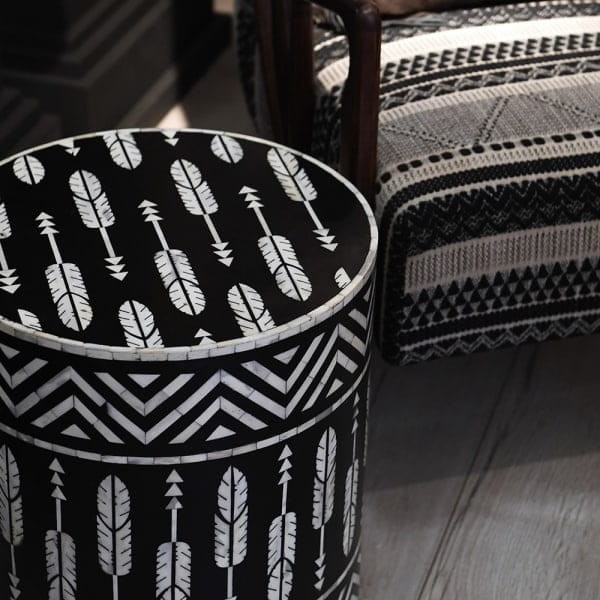 Belize Round Bone Inlay Side Table, 45 cm – Black and White