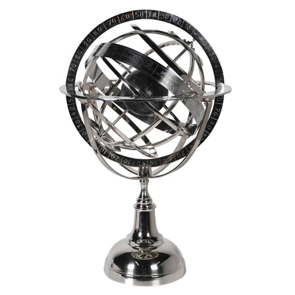 Kensington Silver Armillary Sphere 75 cm – Aluminium Astronomical Sculpture