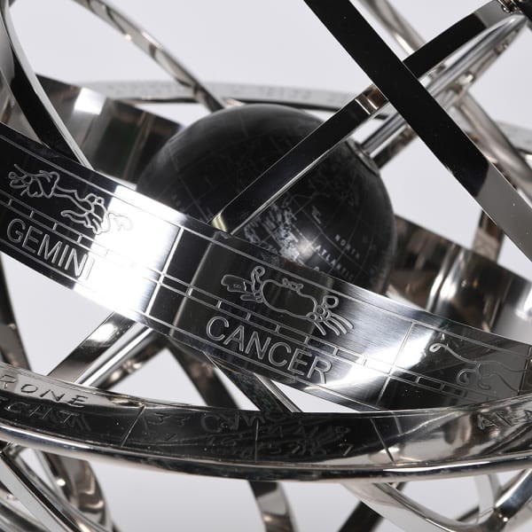 Kensington Silver Armillary Sphere 75 cm – Aluminium Astronomical Sculpture