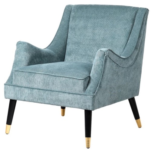 Blue Velvet Accent Armchair with Black Legs and Gold Detailing
