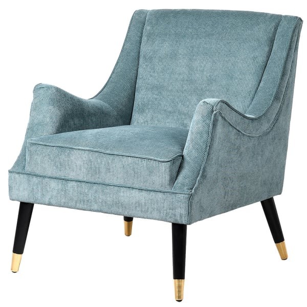 Blue Velvet Accent Armchair with Black Legs and Gold Detailing