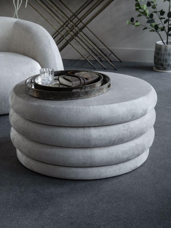 Belgravia Cream Ottoman Coffee Table – 78 cm Round Ottoman with Storage