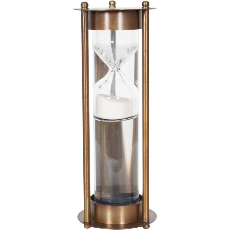 Small hourglass for desk with antique brass-effect frame