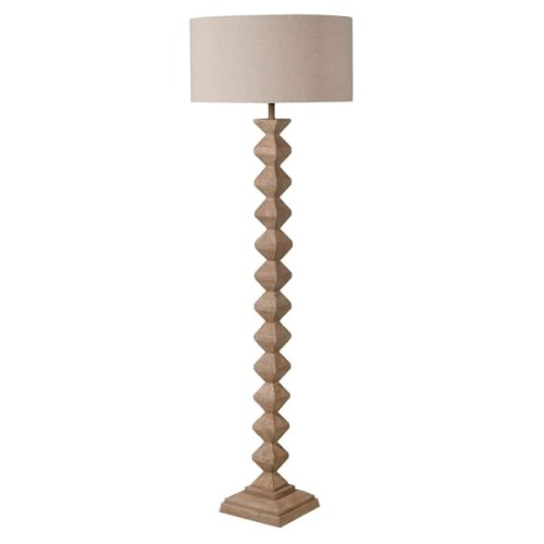 Wooden Fir Floor Lamp 160 cm – Sculptural Fir Wood Base with Cream Linen Shade