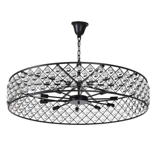 Bremner Hoop Large Black Round Chandelier with Glass Globes 112 cm