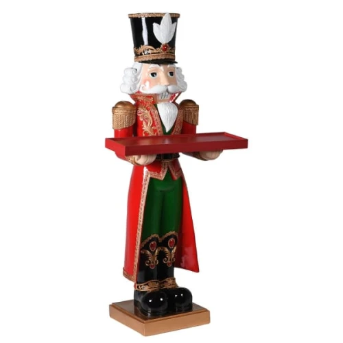 Tall Nutcracker Butler with Tray 89 cm – Red and Green Resin Christmas Decoration