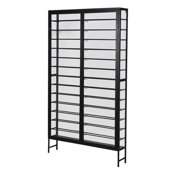 Black Wine Display Cabinet 187 cm – Glass and Iron Wine Storage Cabinet