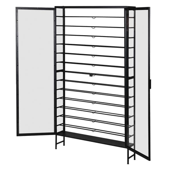 Black Wine Display Cabinet 187 cm – Glass and Iron Wine Storage Cabinet