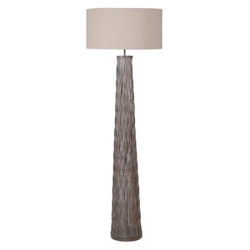 Bamboo Floor Lamp, 158 cm, with Sculptural Woven Base and Cream Linen Shade