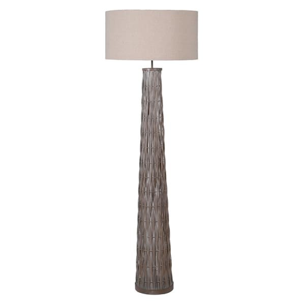 Bamboo Floor Lamp, 158 cm, with Sculptural Woven Base and Cream Linen Shade